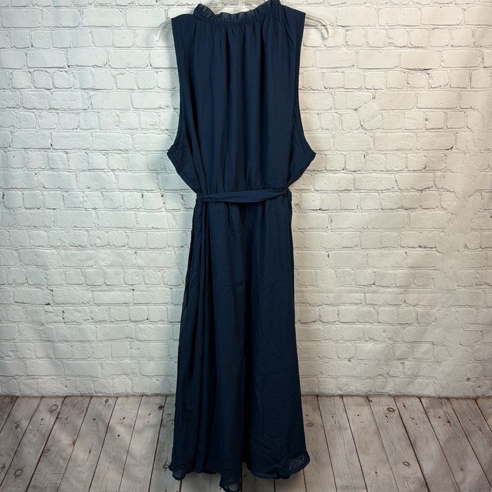 BloomChic Blue Sleeveless Frill Trim Belted Mock Neck Pocket Dress Plus Size 3X - Picture 7 of 7